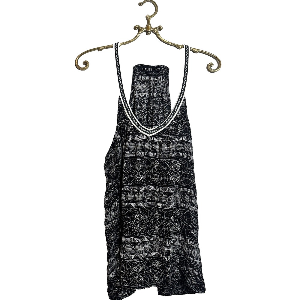 Haute Fox Black Geometric Black Tank Top / Sleeveless‎ Blouse, 3x